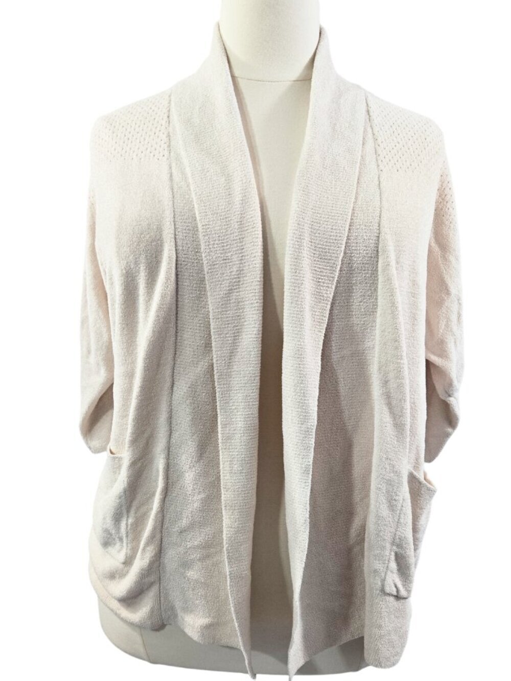 Barefoot Dreams Cream Pink Open Front Cardigan Cozychic Ultra Lite BDWCU1900